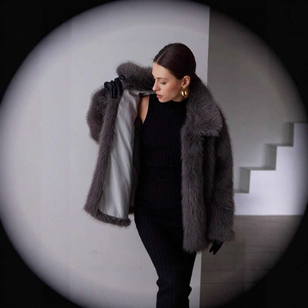 Autumn and Winter Color Faux Solid Fur Coat Women's Overcoat