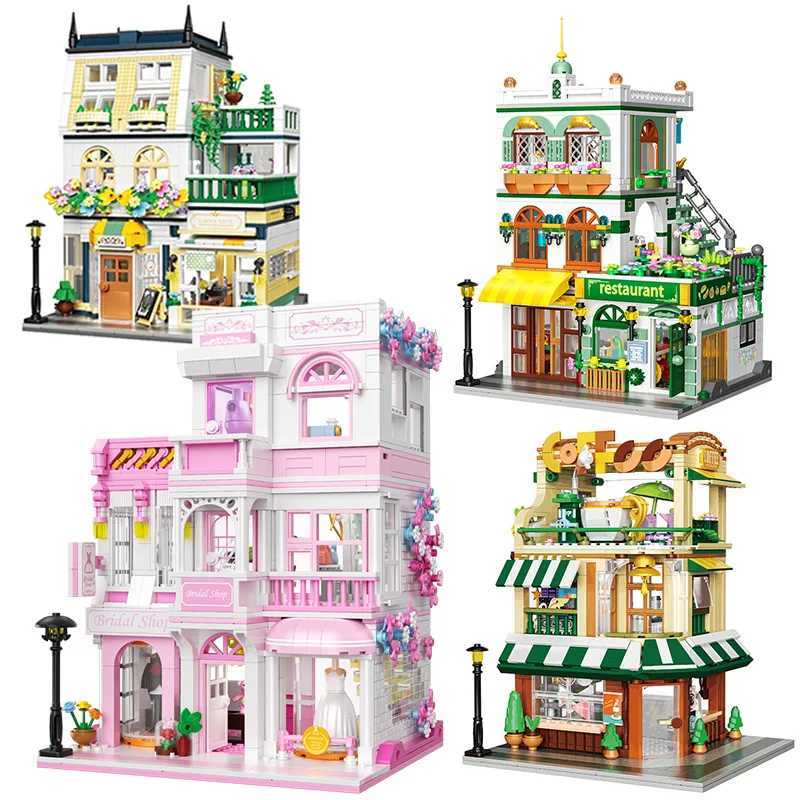 Creative Street View Wedding Salon Manor Garden House Coffee Shop Model Building Blocks City Architecture Mini Bricks Toys Gifts C251023