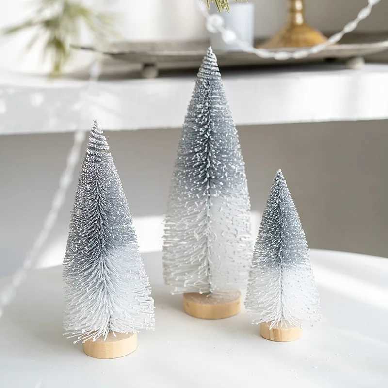 152025cm Christmas Mini Pine Christmas Tree Decoration Artificial Bottle Brush Tree with Wooden Base Xmas Home Decor 2024 C251024