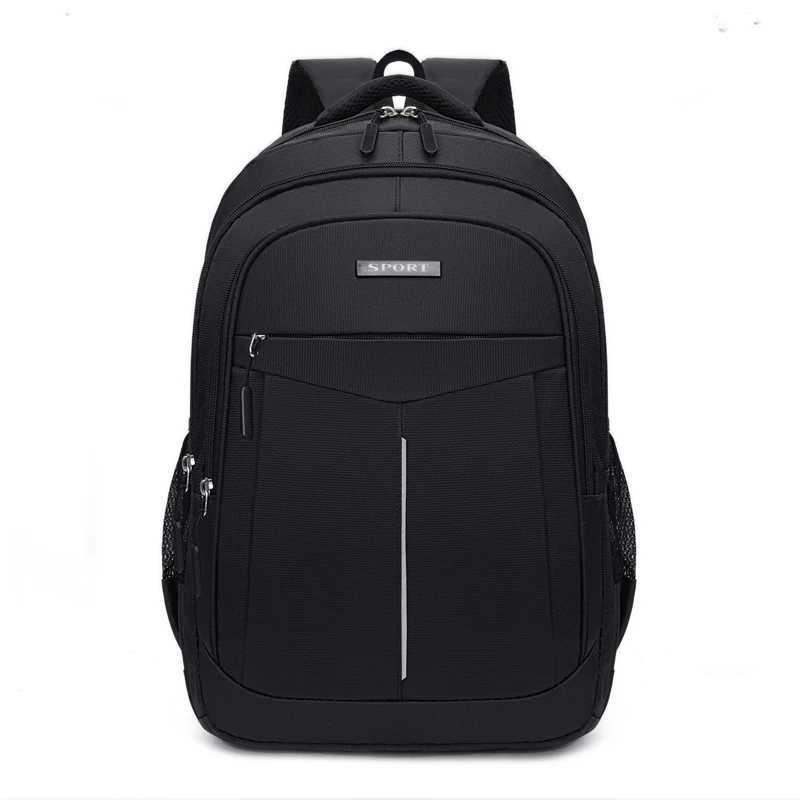 Mens Backpack large capacity black laptop bag adjustable strap and multiple compartments leisure travel bag W251025