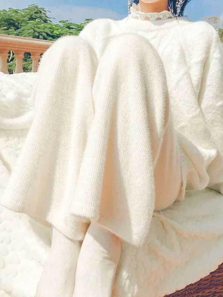 Warm Imitation Mink Knitted Pants Casual Womens Winter Thick Wide Leg Trousers Korean Fashion Plush Velvet Oversize 5xl PantalonT251025