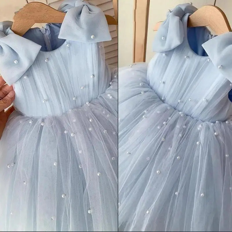 Gorgeous Formal Kids Dress Girls Sleeveless Pearl Cake Tutu Dress Children Birthday Party Clothes 251023