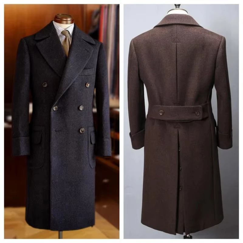 Vintage Mens Long Overcoat Double Breasted Wool Blend Overcoat plus Size Warm Winter Business Jacket Customizable Blazer 251023