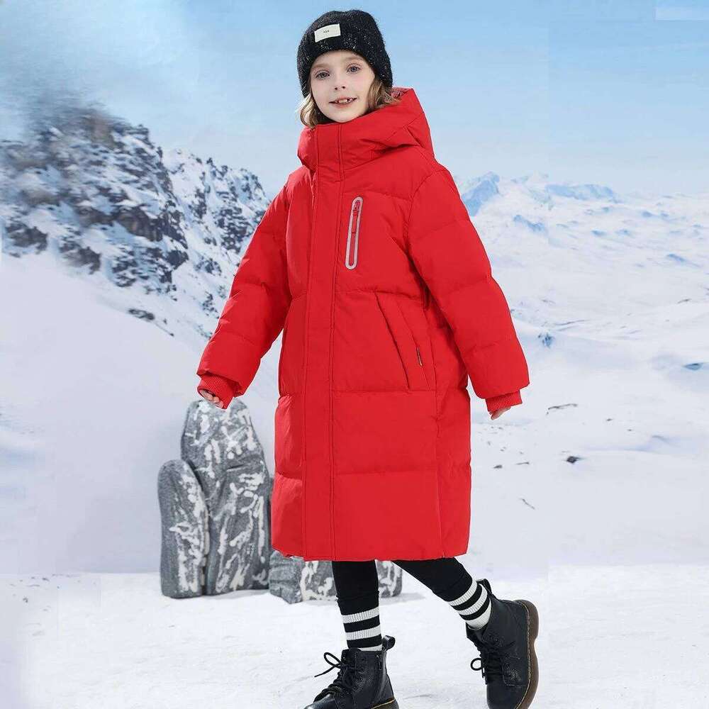 Kids Down-Filled Jacket Winter Long Knee-Length Plus Size Heavy Insulation Coat Off-Season