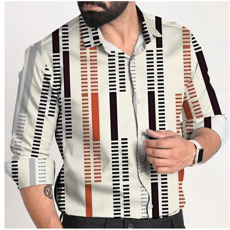 Plaid Business Casual Mens Printed Shirt Formal Spring Summer Lapel Long Sleeve Blue XS6XL FourWay Stretch Fabric Shirt 251020