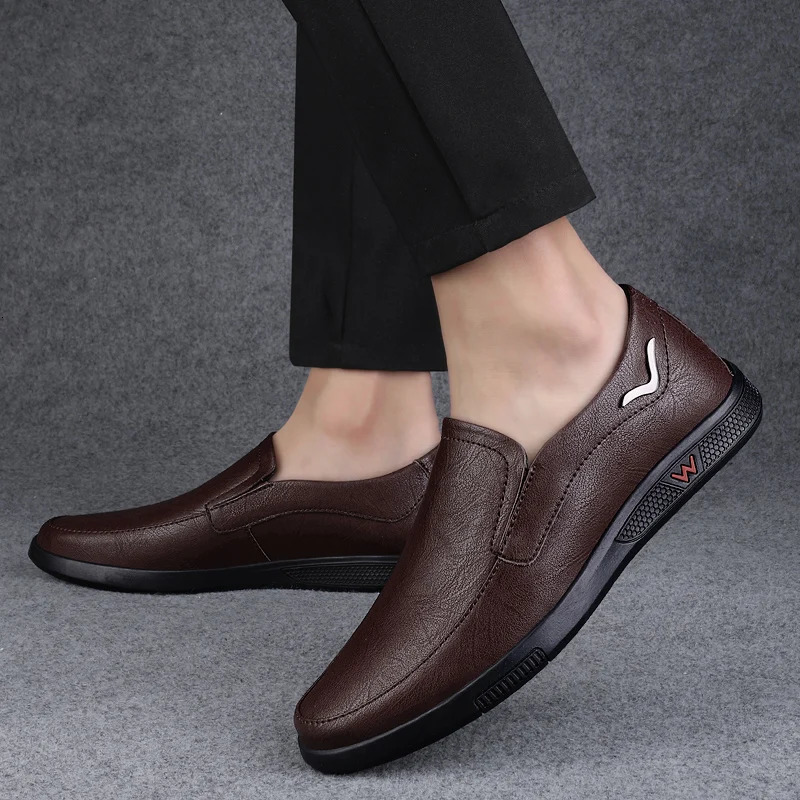 LETCOMFIT Mens Casual Business Oxfords TwoLayer Cowhide Rubber Sole Mens Breathable Loafers SlipOn Solid Faux Leather Shoes 251023