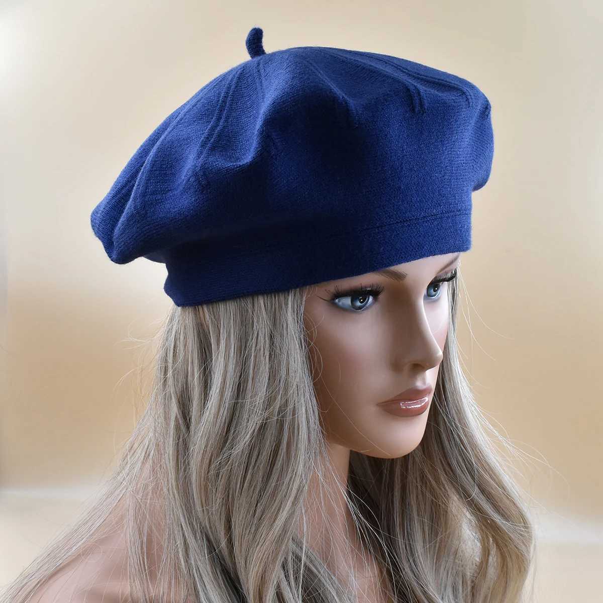 New Wen knitted beret resilient Solid white Beret Hat Fem Sweater cfortable Autumn and Winter warm beret Striped c hot Y251025