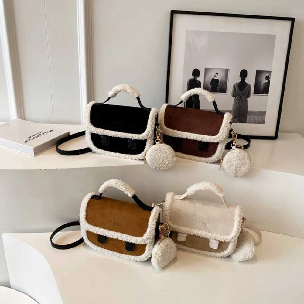Women Casual Handbag Vintage Plush Messenger Bag with Coin Purse Pouch Fluffy Satchel Purse Top Handle Bag for Autumn and Winter Z251024