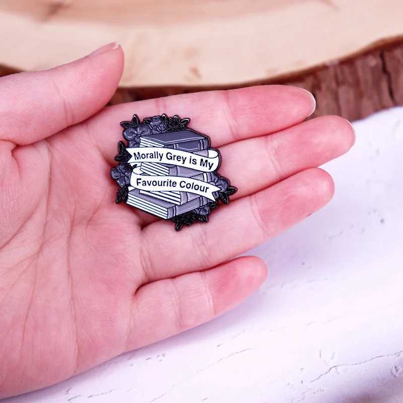 Morally Gray Is My Favorite Colour Enamel Pin Book And Flower brooch Dark Romance badge Jewelry J251115