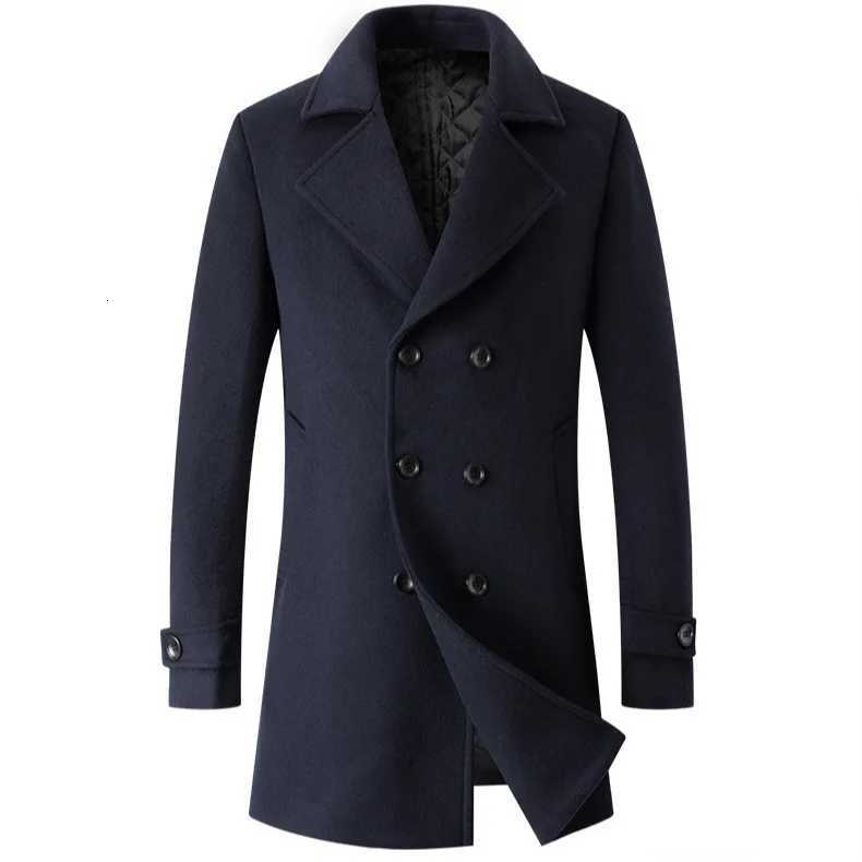 Autumn Winter New Fashion Mens Solid Color Turndown Collar Long Sleeve Doublebreasted Wool Coats Male Clothes Thicken JacketsT251025