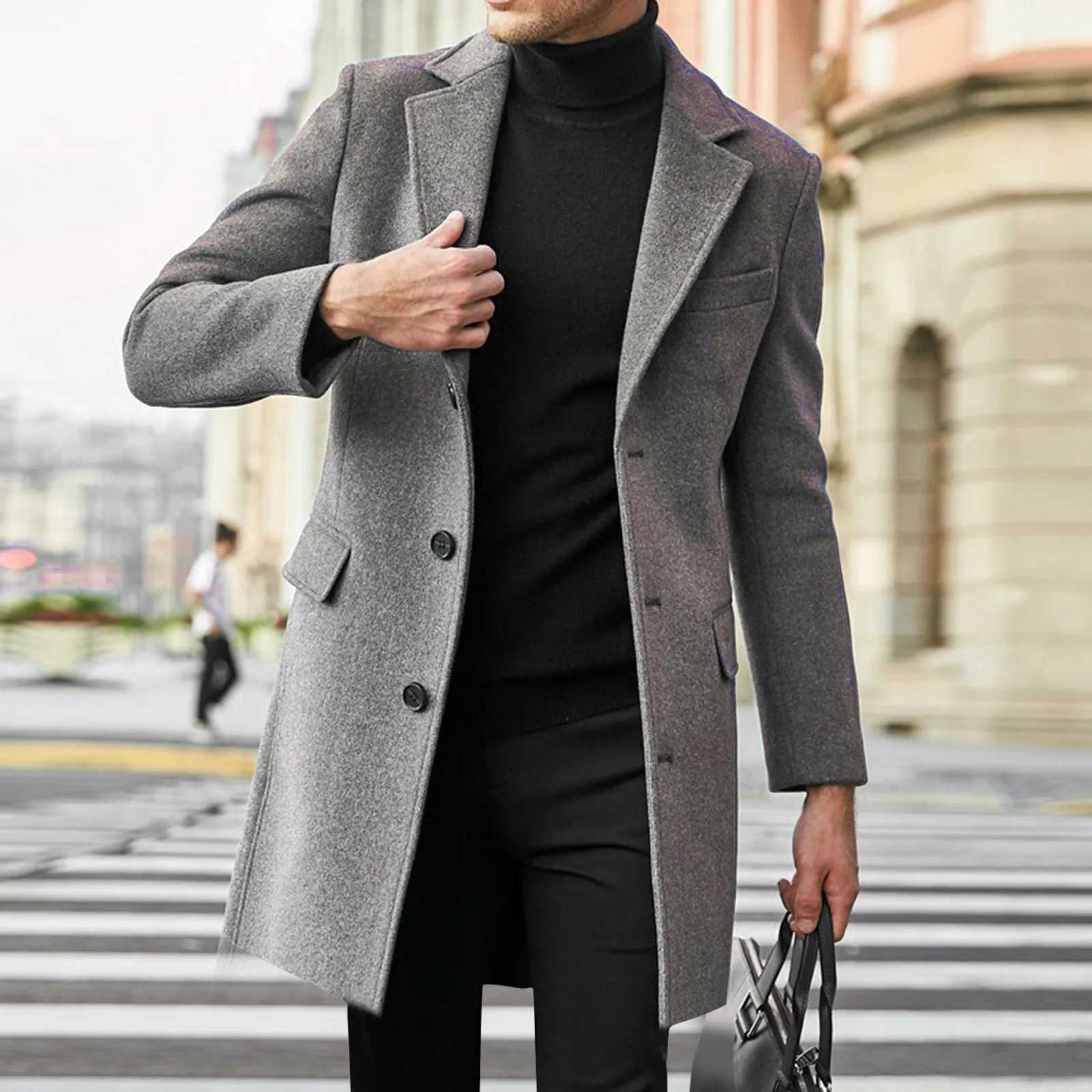 Mens British Mens Long Sleeved Woolen Coat Woolen Coat Trendy SuitT251025