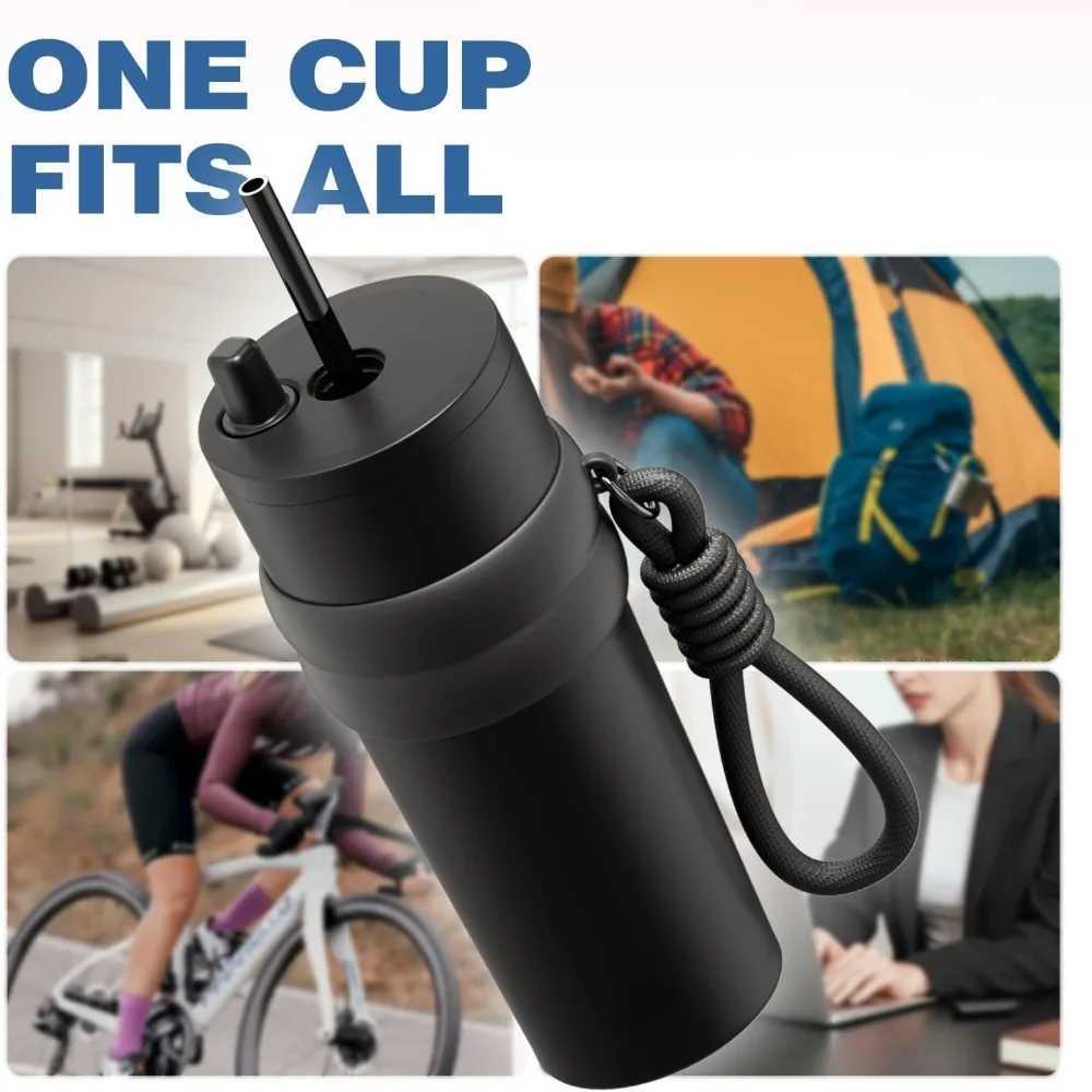 700ml23oz Travel Thermos with Straw and LeakProof Lid Stainless Steel Metal Water Bottle for Hot and Cold Coffee Drinks J251025