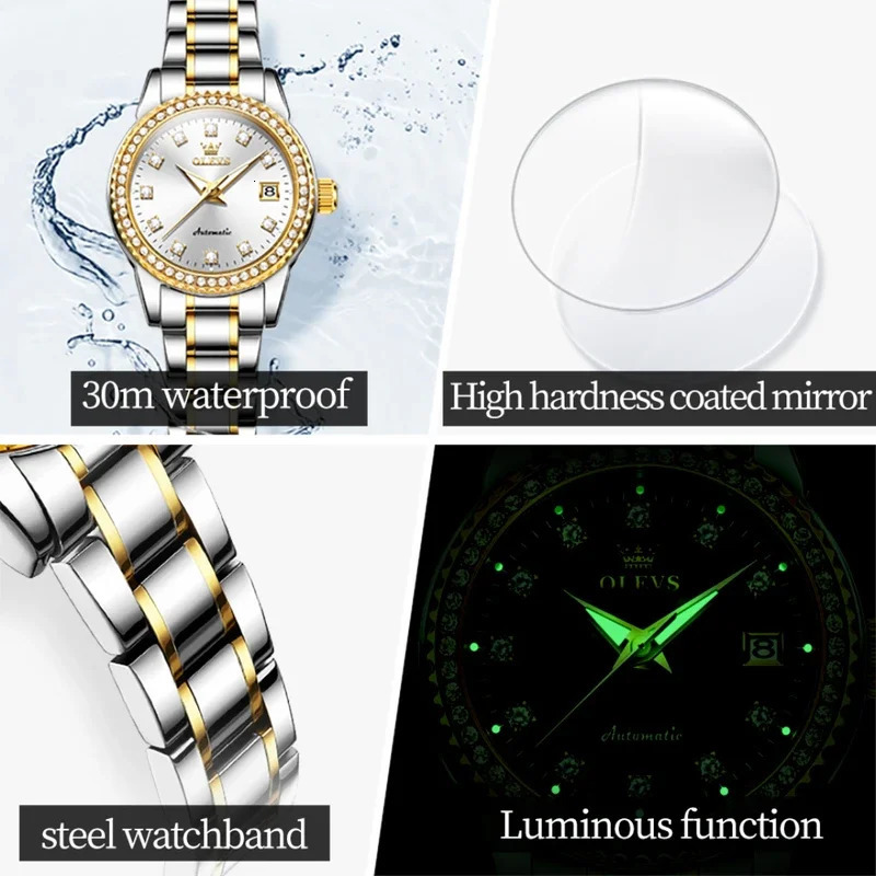Olevs 7003 mechanical fashion watch stainless steel watchband rounddial wristwatch calendar luminous woman Watch Automatic 251021