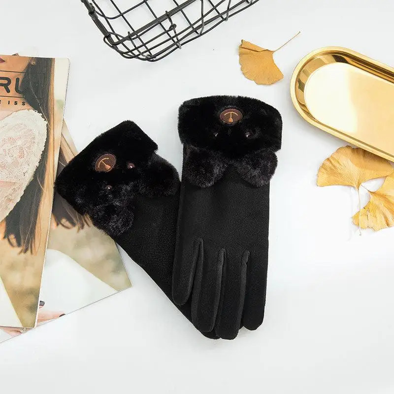 Suede Winter Ladies Gloves Korean Cute Thick Autumn and Winter Warm Driving and Riding Touch Screen Gloves 251023