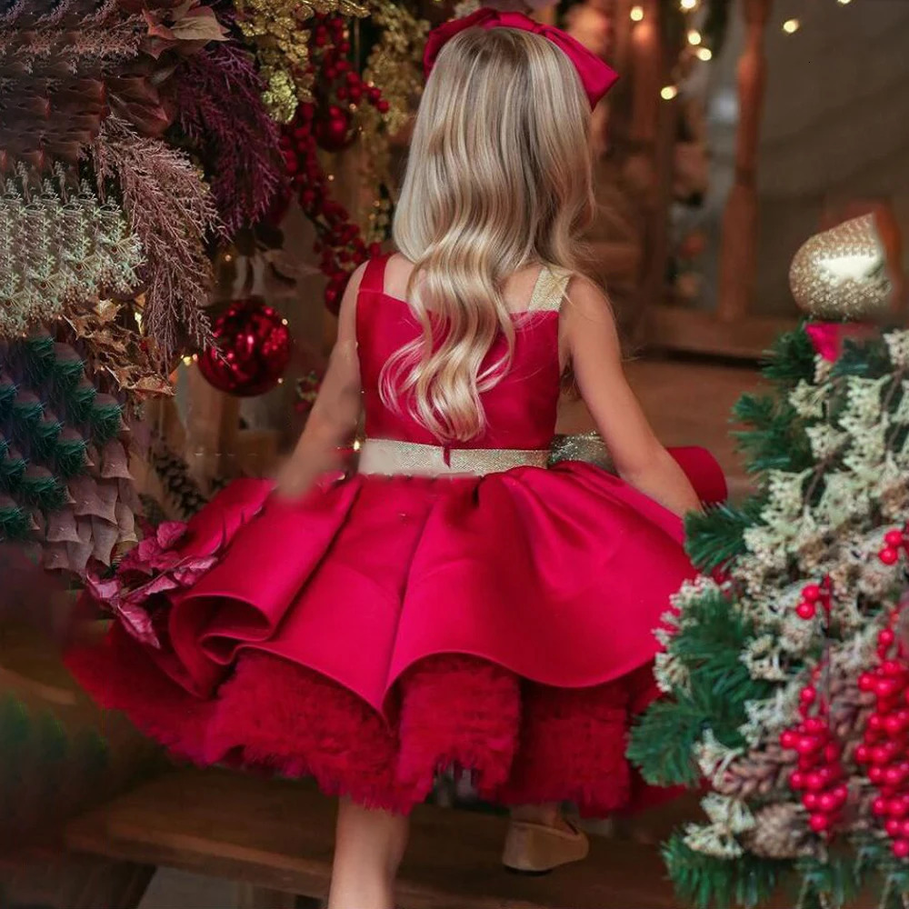 Elegant Red Christmas Girls Party Dress Carnival Costume Sequins Bow Tulle Birthday Princess Dresses for Girl Wedding Prom Gown 251023