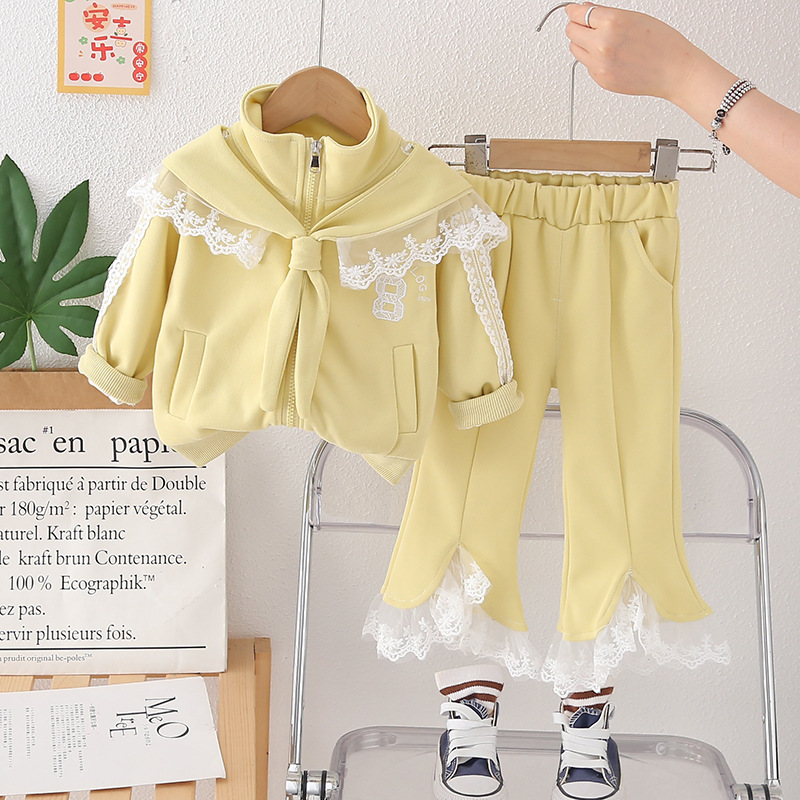 luxury kids clothing Free Shipping 2025 Hooded Drawstring Set, 2-Piece Spring Fall Outfit for Toddler Girls | Fashion Cable Knit Cardigan & Pants