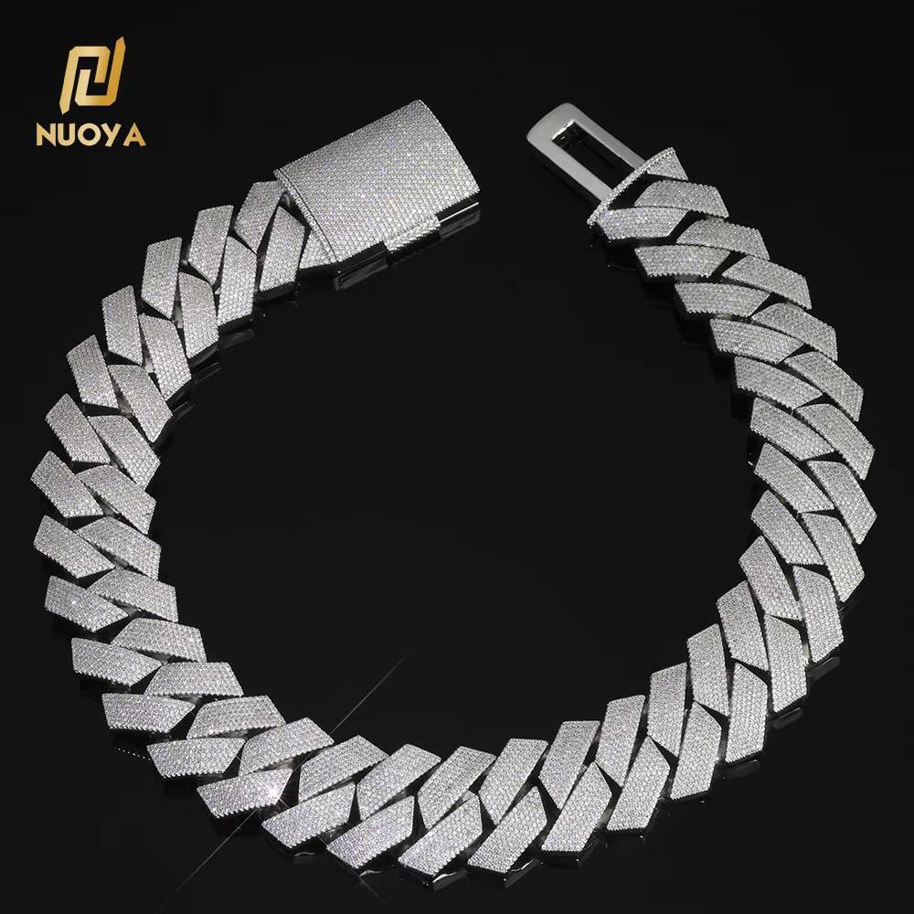 NUOYA High Quality Heavy Silver Plated 7 Row Diamond Cuban Link Chain Necklace 22mm Big Size Iced Out Hip Hop Jewelry for Men