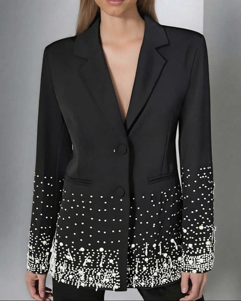 Fashion Women's Suit 1 Piece Embellished Blazer Notched Lapel Pearl Beading Evening Party Prom Special Occasion Customized