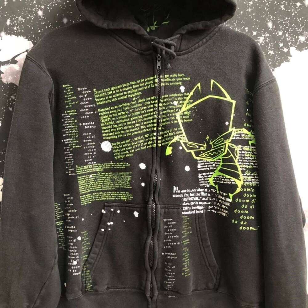 Woman Hoodie Aesthetic Gothic Y2k Cyber Grunge Emo Zip Up Sweatshirts Vintage Graphics Print Kpop Clothes For Women