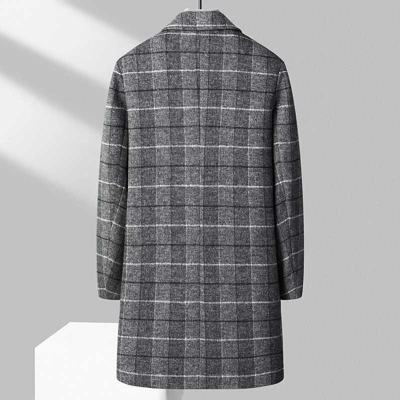 High Quality Mens Casual MidLength Plaid Woolen Coats Winter Outwear Warm Tops Overcoat Thick Striped Wool Windbreaker JacketsT251025