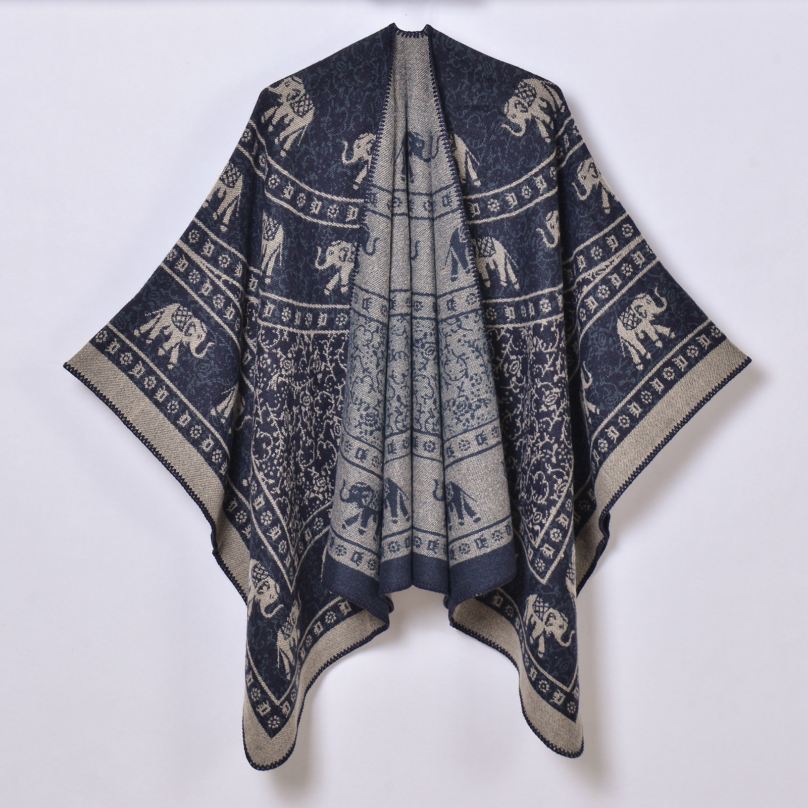 Ethnic Style Thickened Warm Shawl for Women Embroidered Split Cape Knitted Outerwear Hot Sale