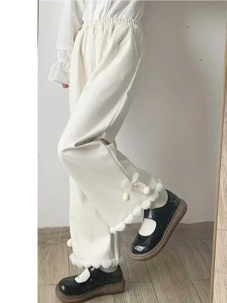 Japanese Kawaii Pants Women Wide Leg Cute Sweatpants Sweet Harajuku Lolita Vintage Baggy White Trousers with Bow WinterT251025