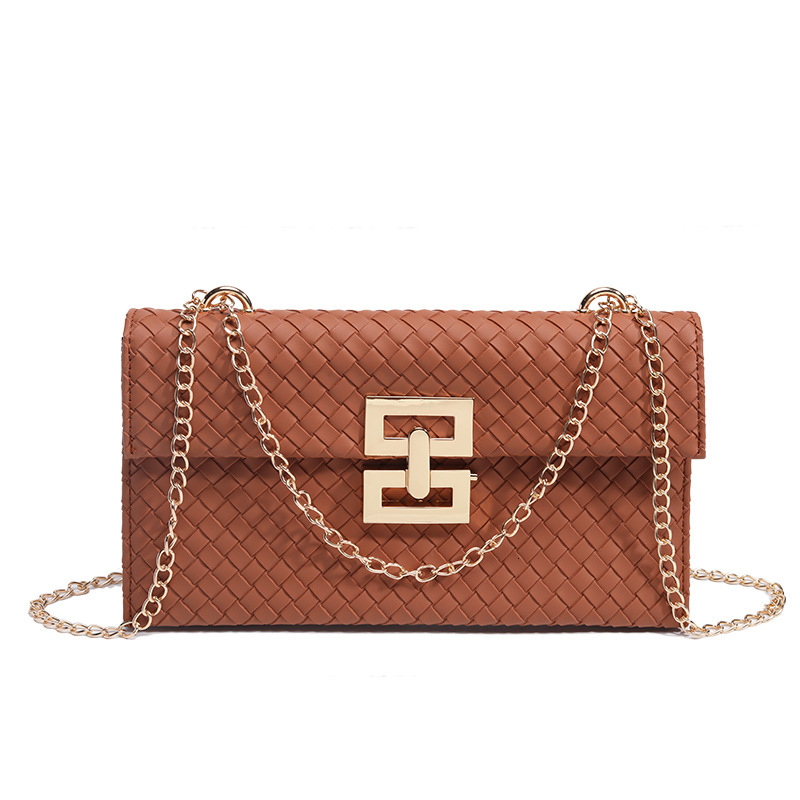 Luxury Brand Designer Bag Women's Bag Brown Woven Small Square Bag 2025 New Vacation Style Chain Flap Twist Lock Single Shoulder Crossbody Bag