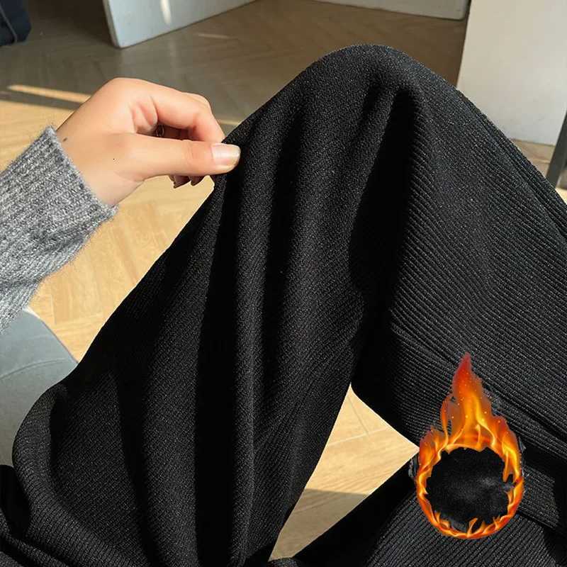 Winter Lady High Waist Fleece Thermal Pants Girls Straight Leg Baggy Fleece Trousers Female Korean Snow Warm Daily PantsT251025
