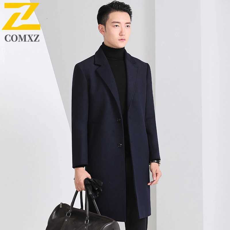 COMXZ Premium Wool Coat Winter Thicken Cashmere Working Wool Overcoat Mens Mid Length Knee High Korean Style Fashion TrenchCoatT251025