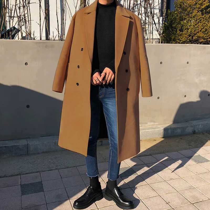 Casual Turndown Collar Mens Woolen Jackets Outerwear Autumn Winter Mens Fashion Doublebreasted Long Coat Men CardigansT251025