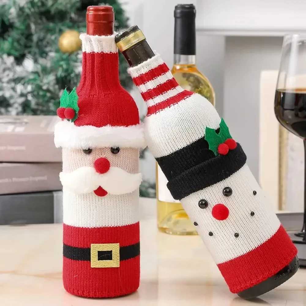 Christmas Wine Bottle Cover Set Santa Snowman Woven Wine Bottle Bags for Christmas Party Dinner Table Decorations New Year Gifts C251024