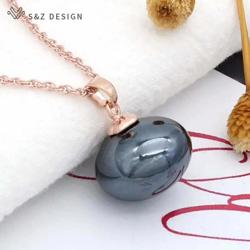 SZ Fashion 585 Rose Gold Color Imitation Big Bread Pearl Pendant Necklace For Women Wedding Party Jewelry 251023