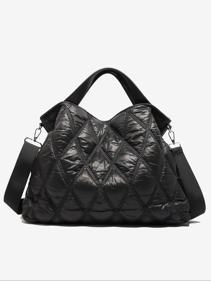 Trendy Puffer Quilted Tote Bag Rhombus Nylon Shoulder Soft Padded Handbag For Women 251018