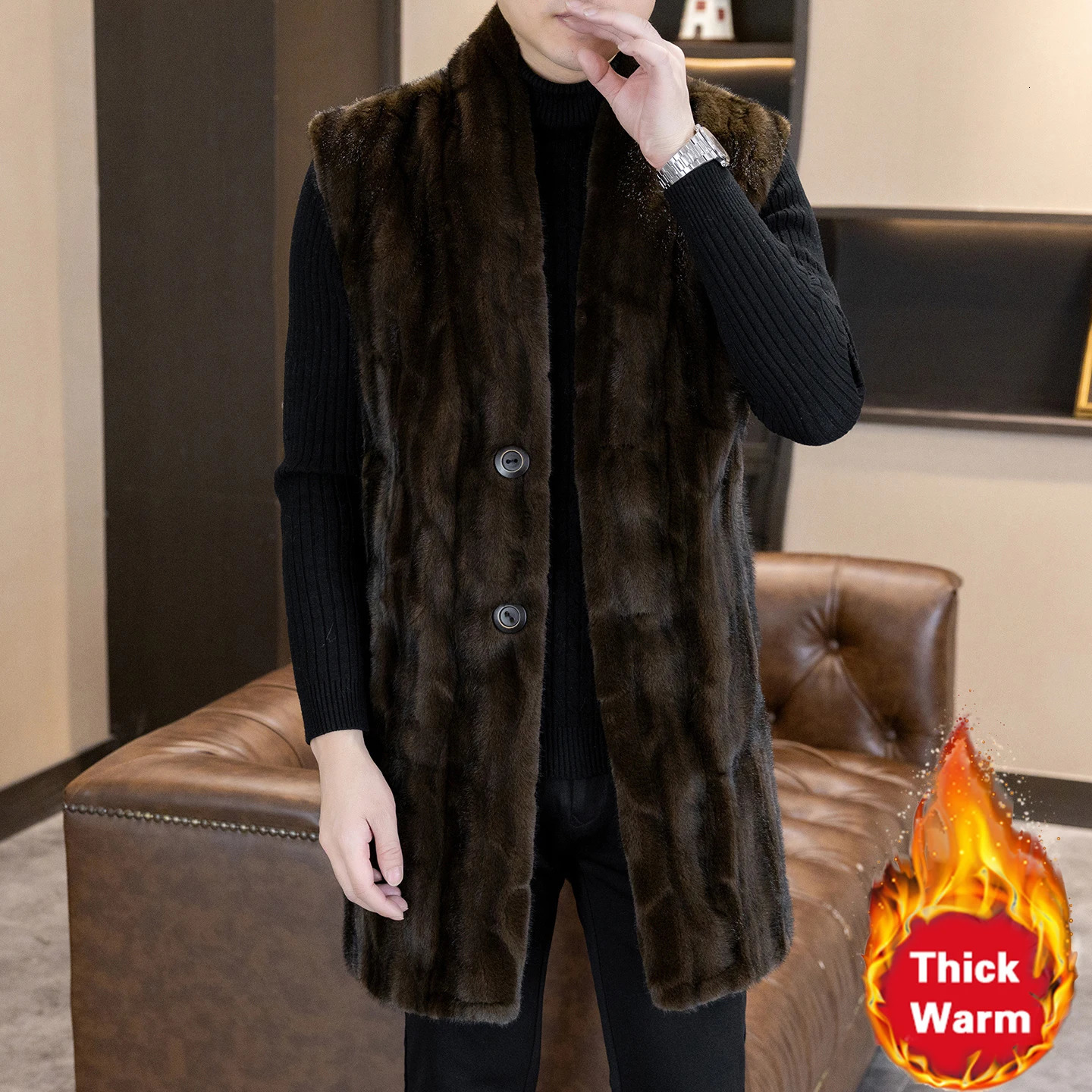 Light Mens Faux Fur Gold Mink Velvet Jacket Men Vest Fur Integrated Thickened Waistcoat Sleeveless Jacket Mens Clothing 251020