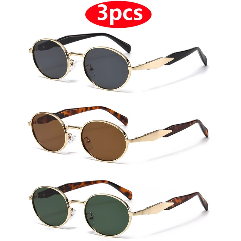 3pcs Small Oval Sunglasses Women Alloy Frame Trend Outdoor Sun Glasses High Quality Classic Men Eyewear UV400 251023