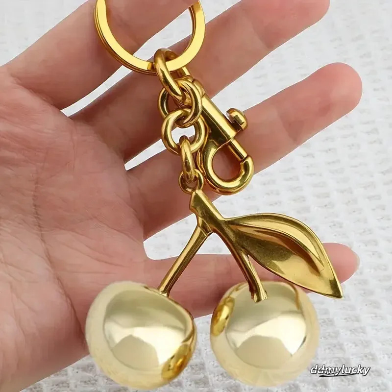 Elegant Cherry Keychain Charm - Shiny Resin And Metal Bag Accessory For Women's Purse Or Handbag Ddmylucky
