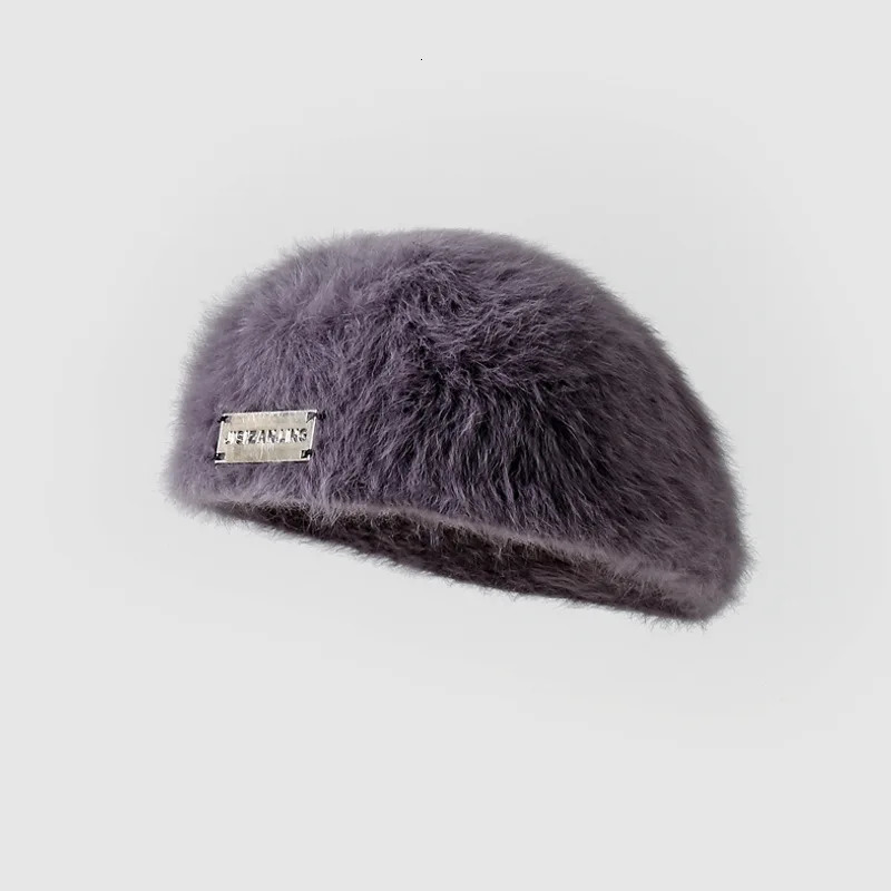 Winter Rabbit Fur Beret Hat Women Reversible Beanie Unisex Slouchy sboy Cap Solid Color Painter Knit for Cold Weather 251023