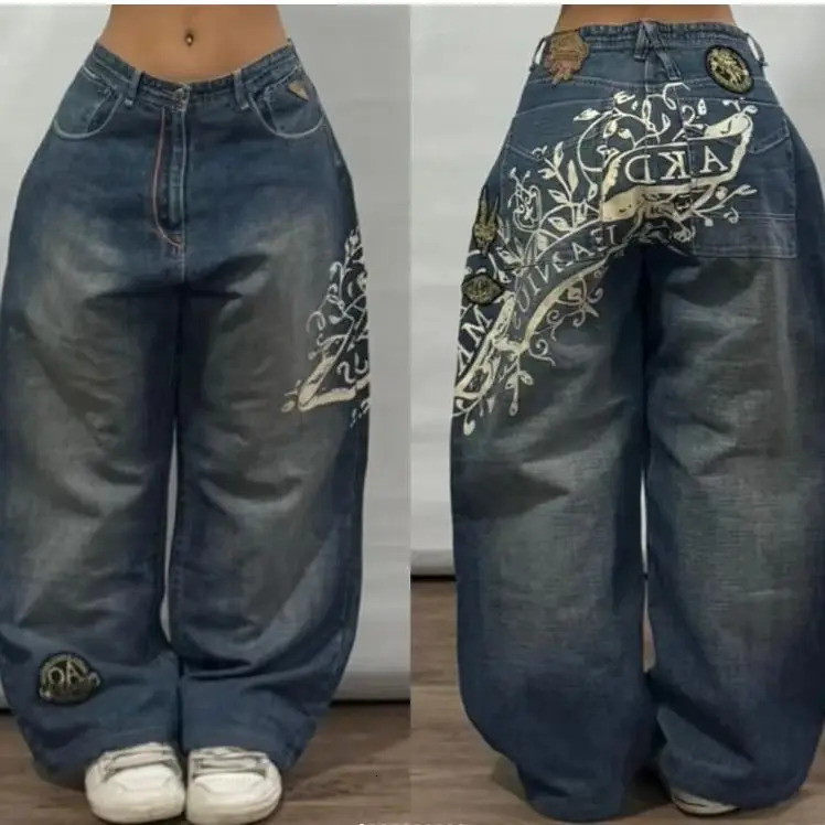 American Trend Retro Hiphop Embroidery Pattern Baggy Jeans For Men And Women Y2K Harajuku Gothic Wide Pants Streetwear 251023