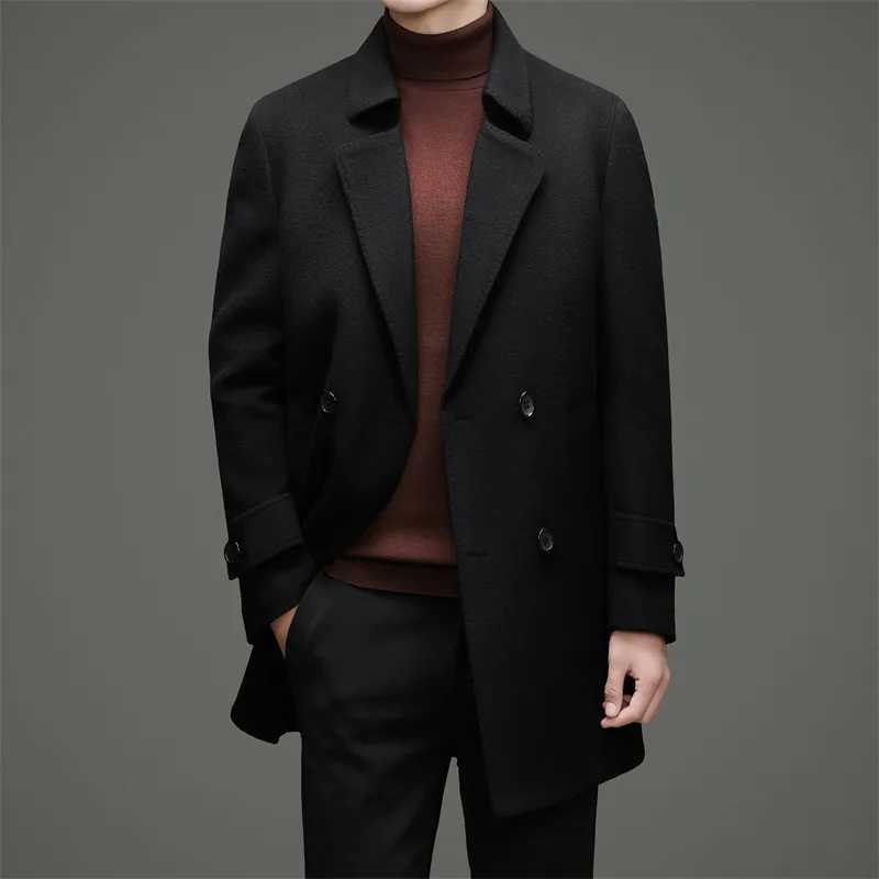 Effortless Men Doublefaced Wool Overcoat Soft Warm Essential Coat Down Vest Linning Attire Black Coffee Topcoat Old Money LookT251025