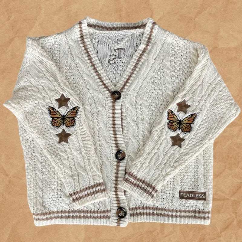 Womens Knitted Cardigan Winter Soft Loose Vneck Knit Cardigan Female Orange Gradient Butterfly Embroidered Y2K Sweater AutumnT251025