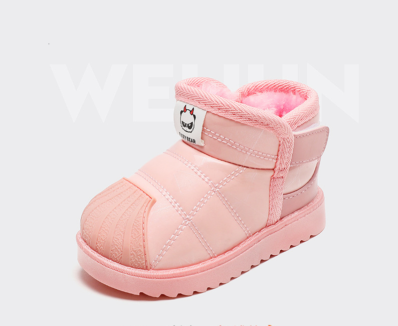 New fashion designer children's snow boots sheepskin boys' cotton shoes wool lining thickened girls' cotton boots baby walking boots