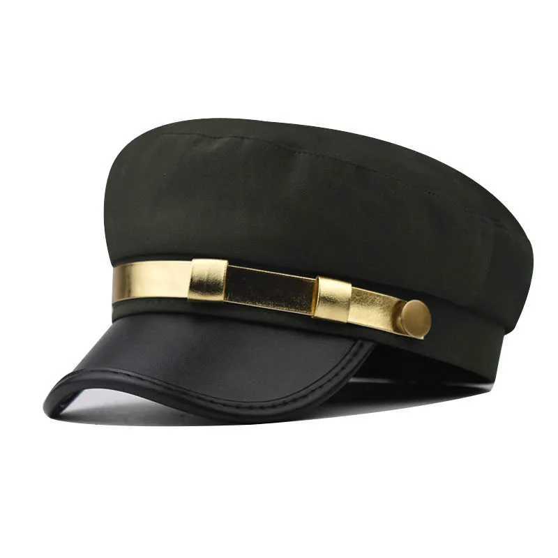Leather gold edged flat top hat for men and wen beret hat breathable duck tongue octagonal hat suitable for outdoor leisure Y251025