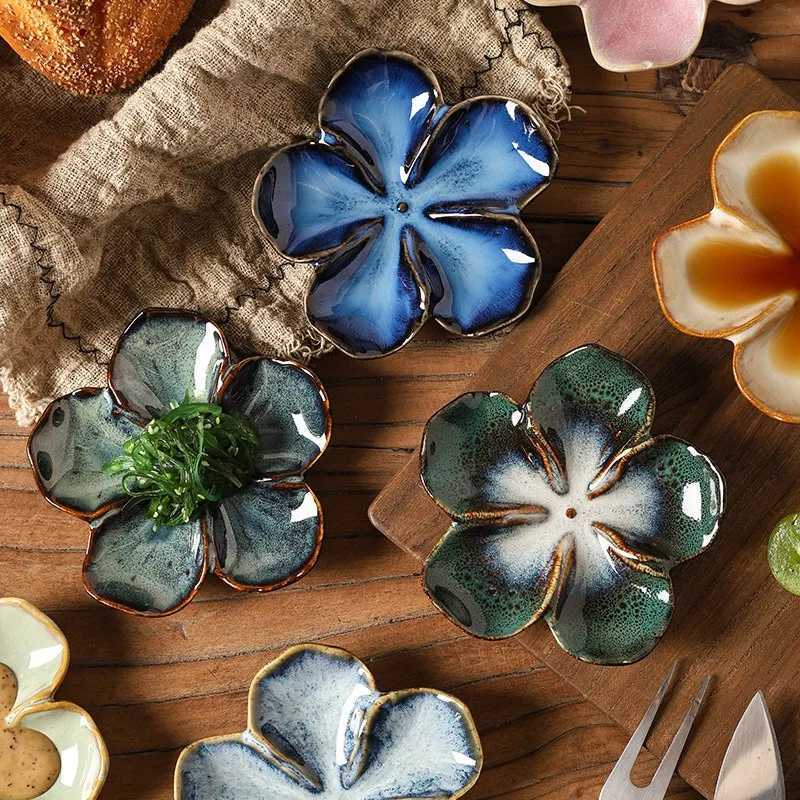 Vintage Ceramic Craft Dish Flower Shaped Small Dish Creative Dipping Sauce Mticolor Kiln Transformed Plate Gift Y251025