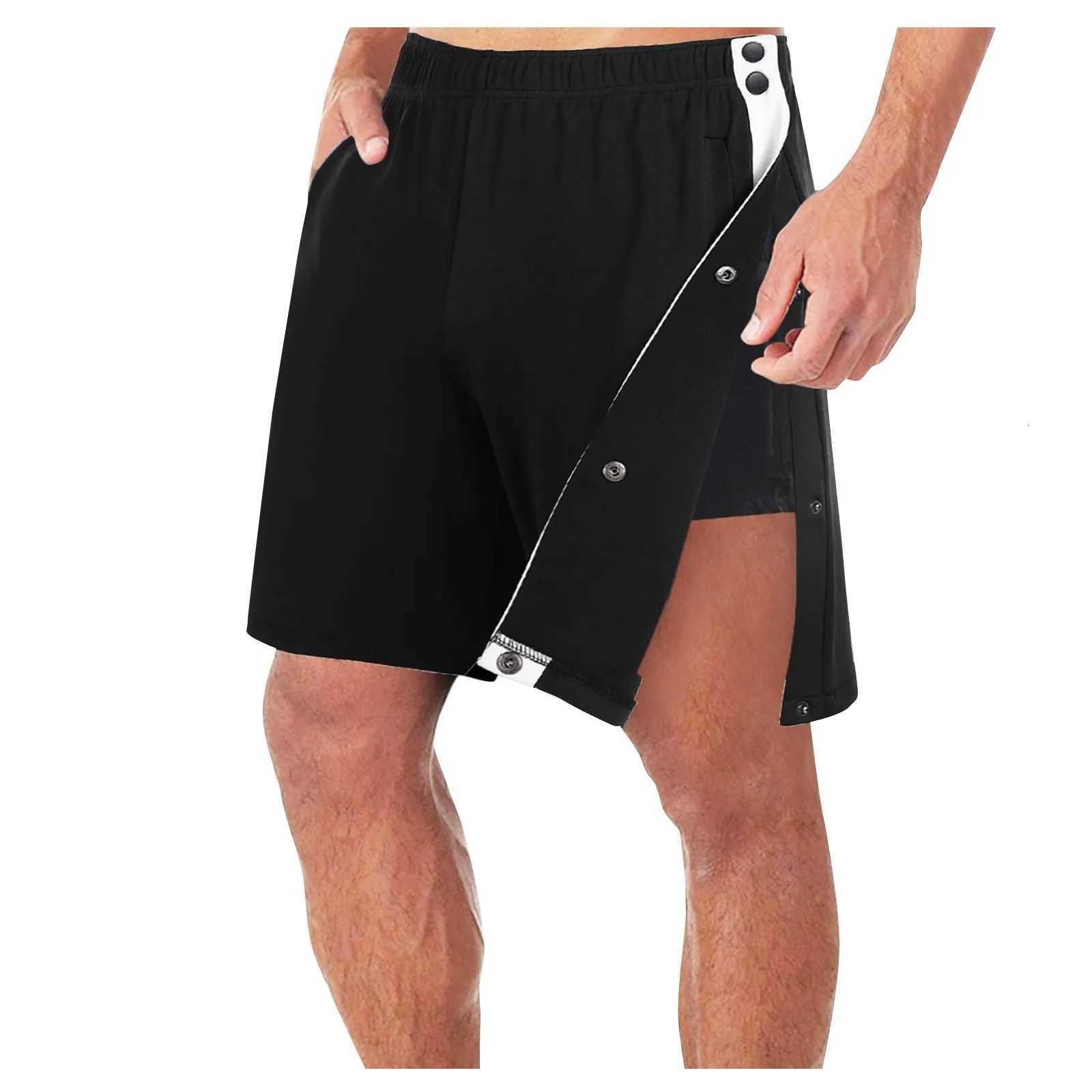 Man Loose Straight Side Buckle Split Elastic Waist Shorts With Pocket New Fashion Trendy Casual Sport Training Five Length PantsXJ251025