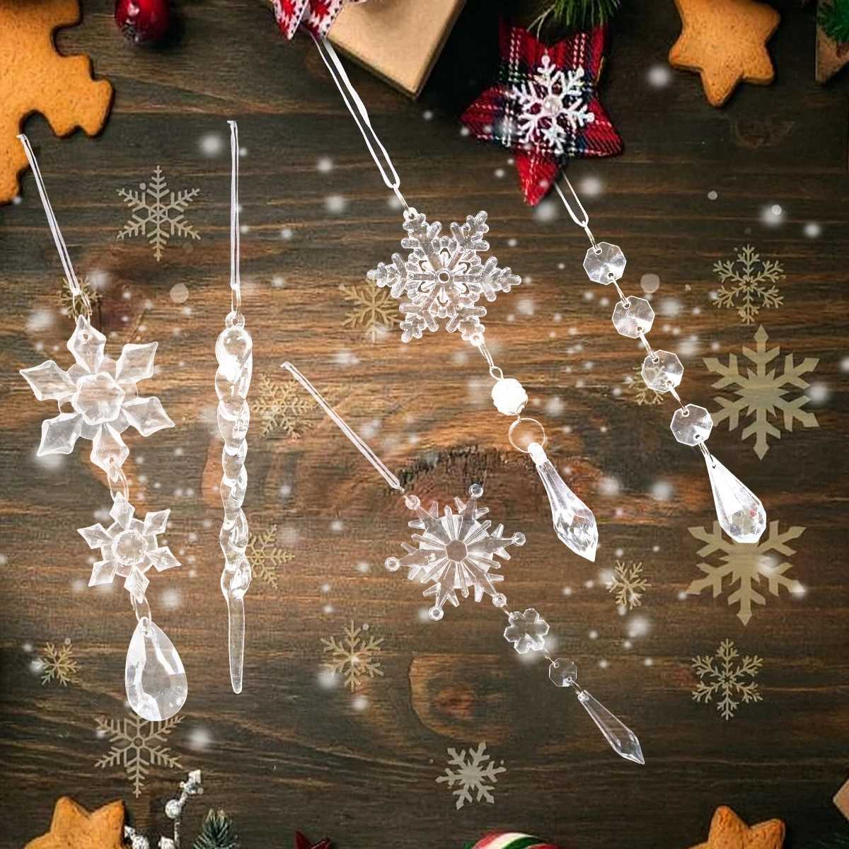 Christmas Crystal Acrylic Ornaments Christmas Decoration for Home 2025 Snowflake Xmas Tree Hanging Pendants New Year Gift 2026 C251024