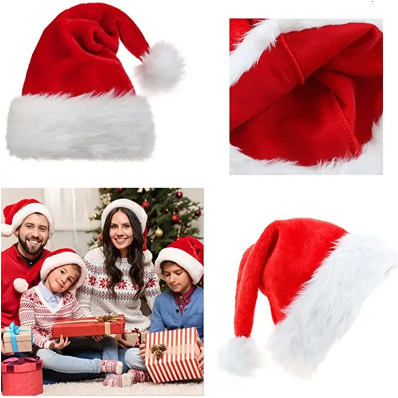 High Quality Christmas Xmas Soft Hat Santa Claus Red Short Plush Noel Hat Merry Christma Decor Gift Happy Year 2026 251023