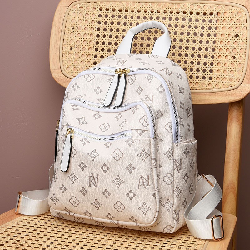 Luxury Backpack 2025 New Soft PU Leather Backpack Monogram Print Large Capacity Travel Backpack Multi-functional Daypack