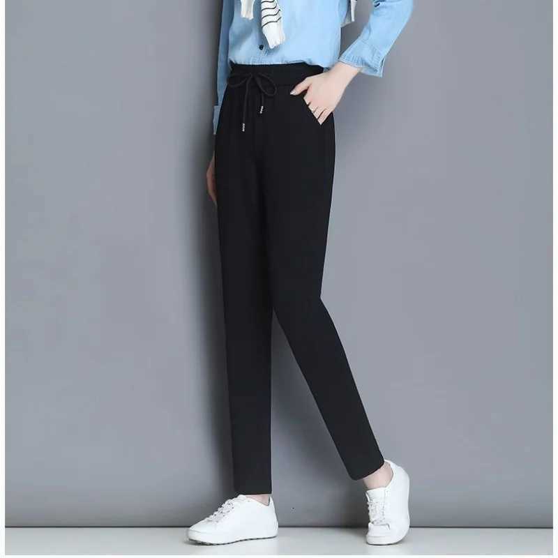 Korean Fashion Fleece Thicken Women Black Sports Pants Autumn Winter Elastic High Waist Slim Streetwear Versatile Casual TrouserT251025