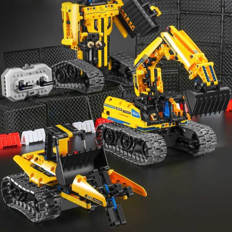 520Pcs 3 in 1 Deformation City RC Robot Excavator Racing Car Building Blocks Remote Control Bulldozer Truck Bricks Toys For Kids C251023