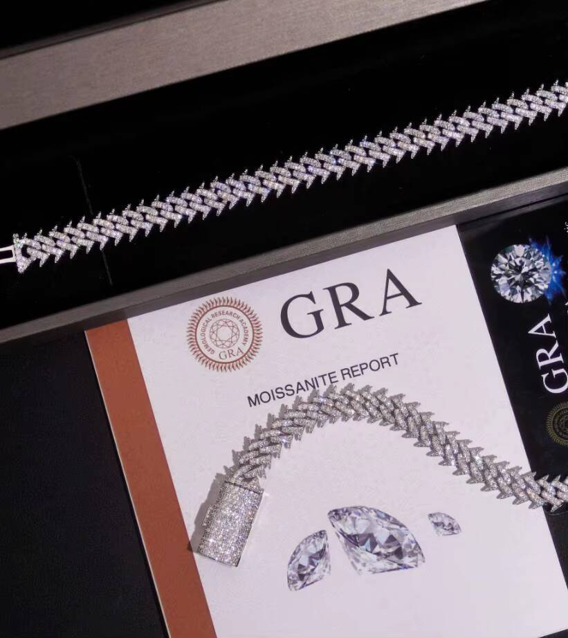 Pass Diamond Tester 925 Silver Hip Hop Jewelry Iced Out VVS Moissanite Diamond Spike Cuban Chain 10MM Bracelet